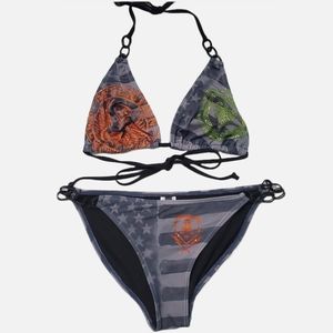 Affliction Black RARE chain rhinestone bikini